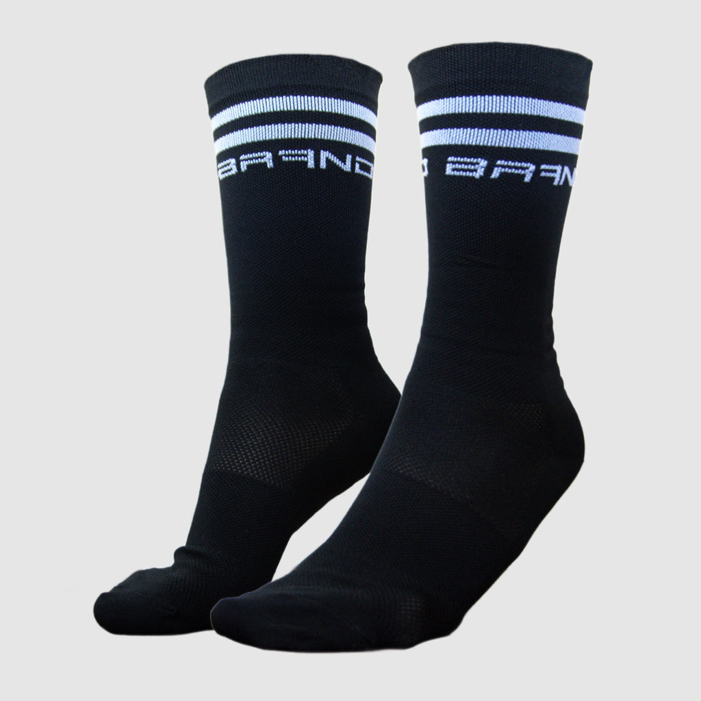 Calceta GangBrand de Compresión Ciclismo Negro/Rayas Blancas