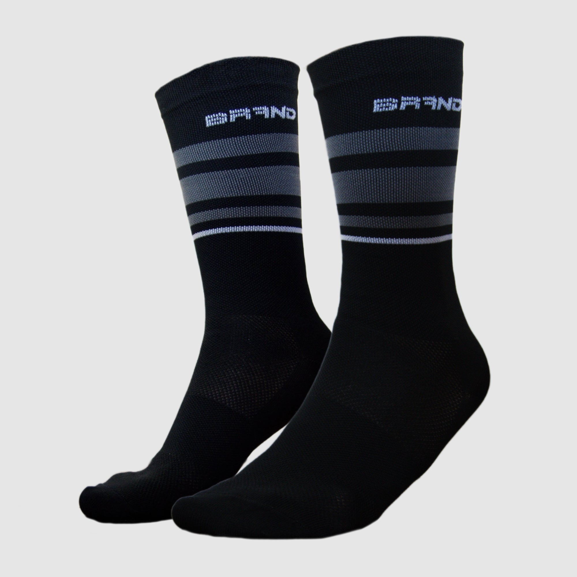 Calceta GangBrand de Compresión Ciclismo Negro/Rayas Blancas y Gris