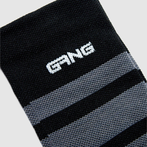 Calceta GangBrand de Compresión Ciclismo Negro/Rayas Blancas y Gris